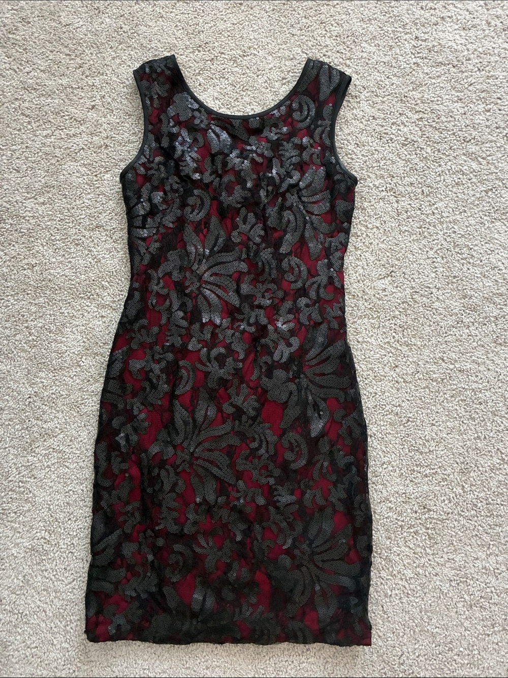 Cache Black Lace Overlay Dress with Wine Red Underlay